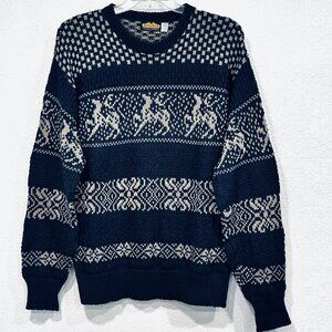 VTG Patrick James Pullover Sweater Mens Large Heavyweight Navy & Tan Long Sleeve